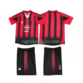 Camisolas de futebol AC Milan 2004 Retro Criança Equipamento Principal 2005 Manga Curta